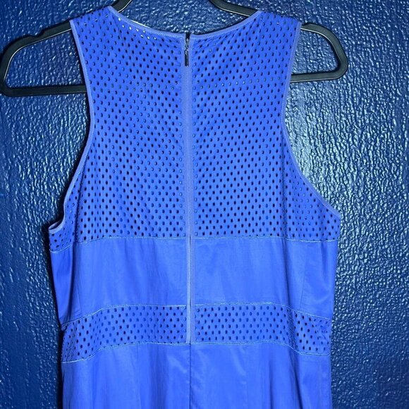 Rebecca Taylor Blue Princess Seam Laser Cut Dress Fit Flare Skater Zip - Picture 9 of 11